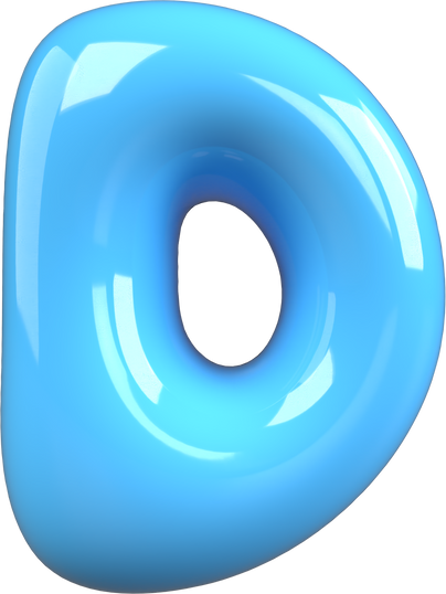 Blue 3D Bubble Gum Uppercase Letter D