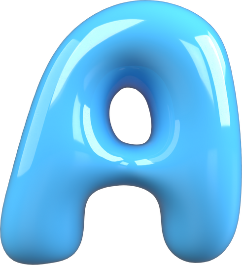 Blue 3D Bubble Gum Uppercase Letter A